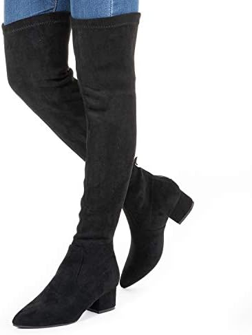 Mtzyoa Thigh High Block Heel Boot Women Pointed Toe Stretch Over The Knee Boots