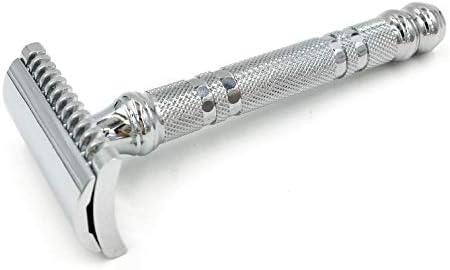 Parker Open Comb Double Edge Safety Razor – Heavyweight Chrome Handle for Closer Shaves – Includes 5 Razor Blades – Ideal for Men with Thick or Coarse Beards (24C-Chrome)