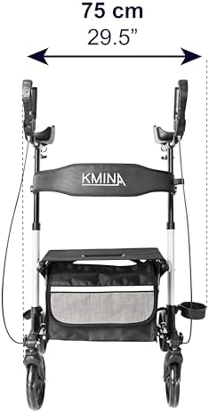 KMINA Upright Walker with Seat, Heavy Duty Stand Up Rollator, Forearm Walker with Padded Armrest, Foldable, Adjustable Height, Walking Assist, Up to 300 lb