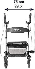 KMINA Upright Walker with Seat, Heavy Duty Stand Up Rollator, Forearm Walker with Padded Armrest, Foldable, Adjustable Height, Walking Assist, Up to 300 lb
