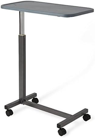 Medline Adjustable Overbed Bedside Table with Wheels, Great for Hospital Use or At Home as Bed Tray, Composite Table Top