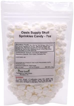 Oasis Supply, Halloween Cake Decorating, Cupcake Sprinkles, Cake Quins, and Edible Toppings, 200g - 7-ounce pouch, (Skull Sprinkles)