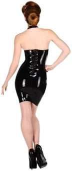 Women Black Latex Rubber Suspender Skirt Dress Female Clubwear Exotic Tight Halter Customize