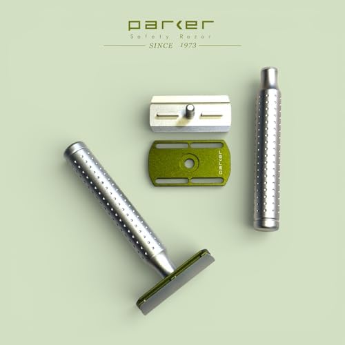 Parker Safety Razor - The AeroShave, Classic Length Handle-CNC Aluminum Double Edge Safety Razor & 5 Blades,- Precision Blade Exposure for a Comfortable Shave, For Men & Women. Mild Aggression