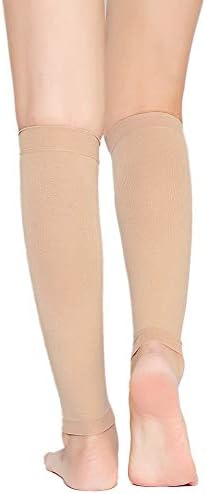 TOFLY® Calf Compression Sleeve for Men & Women, 1 Pair, Footless Compression Socks 20-30mmHg for Leg Support, Shin Splint, Pain Relief, Swelling, Varicose Veins, Maternity, Nursing, Travel, Beige M
