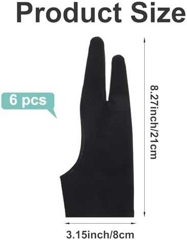 Digital Drawing Glove, 6 Pcs Two-Finger Artist Gloves, Smooth Elasticity Breathable Artist Glove for Stylus Pen Pencil Sketching Painting, Suitable for Left and Right Hand