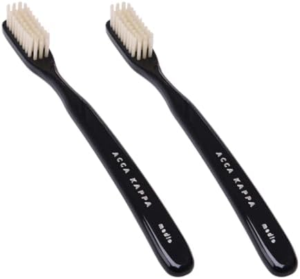 Acca Kappa Vintage Black Toothbrush Pure White Bristles Retro-Style Ergonomic Handle, 2-Pack Bundle