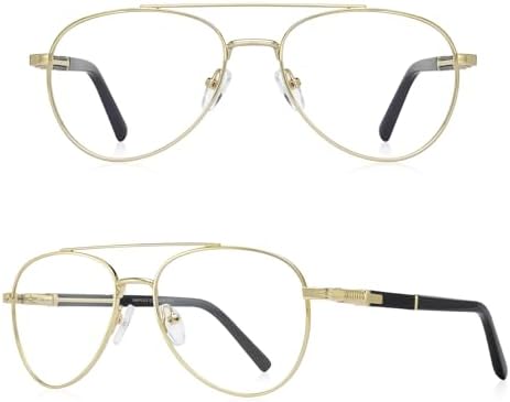Classic Aviator Reading Glasses for Men Women Light Blocking Computer Readers Spring Hinge Metal Frame Acetate Legs