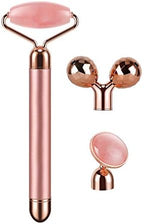 3-IN-1 Electric Jade Roller 3D Roller Facial Roller & Face Massager, Rose Quartz