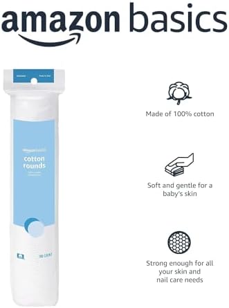 Amazon Basics Hypoallergenic Cotton Rounds for Makeup Removal and Skincare, 100 Count, 1 Pack