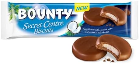 Bounty-Secret Centre Biscuits, Crisp Biscuits with a Coconut Centre and Covered in Milk Chocolate, (132g).