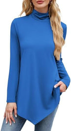 JUSTFASHIONNOW Turtle Neck Shirts for Women Long Sleeve Tunic Tops to Wear with Leggings Dressy Casual Fall Clothes 2025