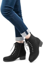 VJH confort Women's Fashion Ankle Boots Low Heels Chunky Lace-up Combat Bootie with Side Zipper