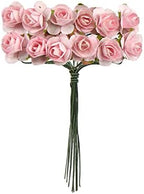 CCINEE 120 pcs Mini Paper Flowers,Mulberry Paper 1/2" Artificial Rose Flower with Stem for DIY Crafts Projects Scrapbooking Wedding Decorations (Pink)