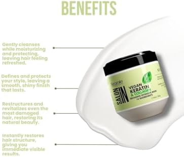 Salon In by Recamier - Vegan Keratin Hair Treatment Mask | Vegan Keratin & Collagen Hair Recharge Intensive Mask | Cruelty-Free | 17.6 oz / 500 g