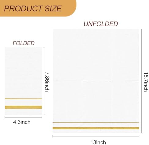 200 Pack 3-Ply Disposable Paper Napkins, Soft and Absorbent Paper Hand Towels, Gold Trim Lined Elegant Dinner Napkins for Kitchen, Wedding, Parties, Dinners or Events (15.7" x 13")