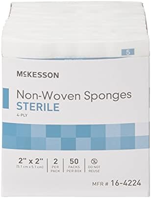 McKesson Non-Woven Sponges, Sterile, 4-Ply, Polyester/Rayon, 2 in x 2 in, 2 per Pack, 50 Packs, 100 Total