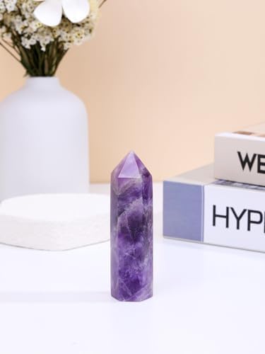 Jovivi Amethyst Healing Crystal Wands,3.5"-4" Natural Polishied Hexagonal Point Chakra Crystal Wand for Reiki Energy Meditation Stone Home Decor Collection Gift 1PC