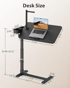 SAIJI Magnetic Overbed Bedside Table with Wheels, Height and 360° Angle Adjustable Over Bed Desk with Led Light, Portable Lengthened Rolling Laptop Standing Desk Mobile Bed Tables Hospital Home Use