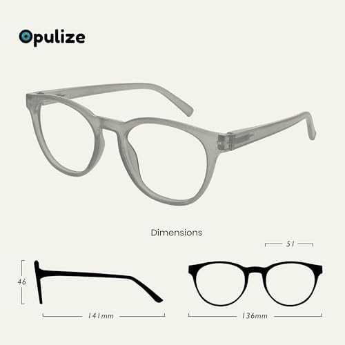 OPULIZE BLU Blue Light Blocking Reading Glasses for Women Men, Cool Round Frame with Anti-Glare Computer and Gaming Eyewear, UV and Eyestrain Protection, Ice +1.50 (Pack of 1)