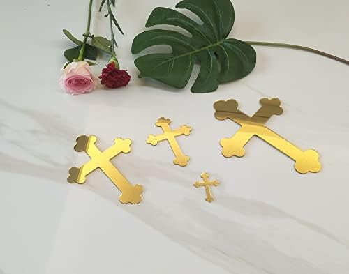 10pcs of Acrylic Baptism Cross Cake Topper, Mirror Cross Cake Decor, Gold Holy Communion Cross (2'', Gold Mirror)
