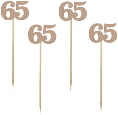 Glitter Rose Gold 65th Birthday Party Cupcake Toppers. 24 Pack Number" 65" Cupcake Toppers