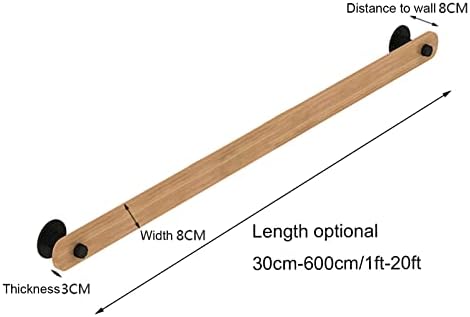 1Ft-20Ft Wood Stair Handrails with Wrought Iron Brackets Fitting, Home Against The Wall Safety Banister Kit Loft Elderly Railing Handrail Corridor Support Rod/14Ft/420Cm