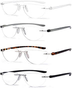 4 pack Rimless Reading Glasses for Women and Men +0.75 - Half Moon Readers