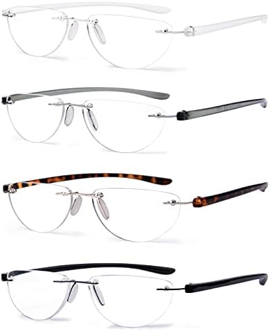 4 pack Rimless Reading Glasses for Women and Men +0.75 - Half Moon Readers