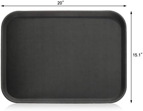 New Star Foodservice Restaurant Grade Non-Slip Tray, Plastic, Rubber Lined, Rectangular (Black, 15-Inch x 20-Inch)