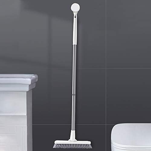 Affogato Floor Scrub Brush Bathroom Long Handle Bathtub Push Broom Shower Tile Grout Scrubber Rotatable Indoor Kitchen Scrubbing Cleaning Brush for Hard to Reach Areas - White