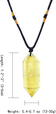 Runyangshi Citrine Healing Crystal Pendants, Double Pointed Natural Crystal Quartz Necklace 6 Faceted Chakra Crystal Wand Stone