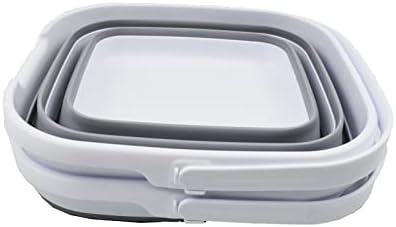 SAMMART 10L (2.6 Gallon) Collapsible Rectangular Handy Basket/Bucket (White/Grey (Set of 2))
