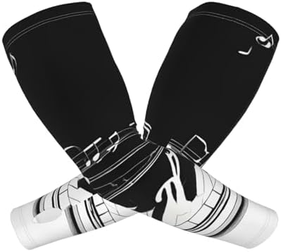 (Black White Music Note) Cooling Arm Sleeves with Thumb Hole Outdoor Gardening Sun Sleeves for Men Women