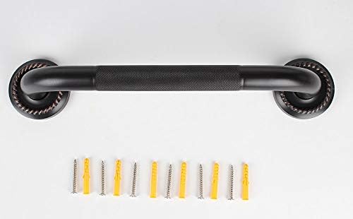 12-Inch Grab Bar Featuring Anti-Slip Handrail, Solid Brass, Oil Rubbed Bronze, Heavy-Duty Construction Armrest, Bathroom Bathtube Shower Safety Rail