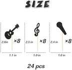 24Pcs Music Notes Cupcake Toppers Black Glitter Musical Symbol Cupcake Picks Rock Music Concert Baby Shower Wedding Birthday Party Decorations Supplies