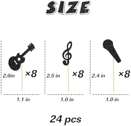 24Pcs Music Notes Cupcake Toppers Black Glitter Musical Symbol Cupcake Picks Rock Music Concert Baby Shower Wedding Birthday Party Decorations Supplies