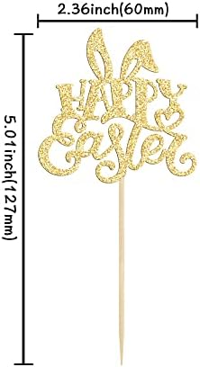24pcs Happy Easter Cupcake Toppers - Gold Glitter Rabbit Cupcake Picks - Day Theme Baby Shower Kids Birthday Party Cake Decorations