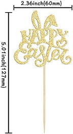 24pcs Happy Easter Cupcake Toppers - Gold Glitter Rabbit Cupcake Picks - Day Theme Baby Shower Kids Birthday Party Cake Decorations