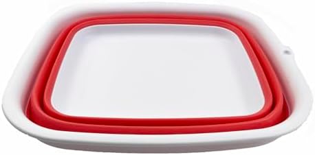 SAMMART 7.7L (2 Gallon) Collapsible Tub - Foldable Dish Tub - Portable Washing Basin - Space Saving Plastic Washtub (White/Coral Pink, S)