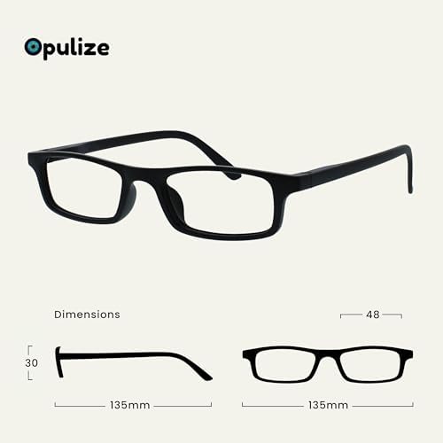 OPULIZE TED Reading Glasses for Women Men, Lightweight Narrow Rectangular Matt Frame with Spring Hinges, Black Blue Grey +1.00 (Pack of 3)