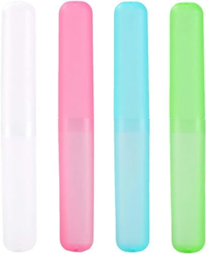 4 Pack Toothbrush Cases Travel Toothbrush Holder Portable Toothbrush Container Case Plastic Toothbrush Carrier Cover Case for Traveling, Bathroom, School, Home, Camping