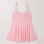 ABAFIP Men's Sissy Lingerie Crossdressing Nightwear Sheer Lace Mesh Nightdress Ruffle V-Neck Nightgown