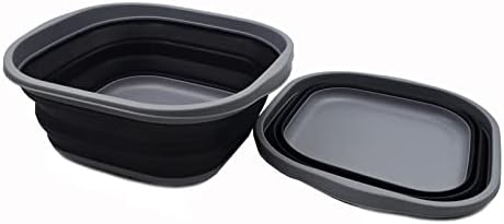 SAMMART 10L (2.6 Gallons) Collapsible Tub - Foldable Dish Tub - Portable Washing Basin - Space Saving Plastic Washtub (Dark Grey/Black (Set of 2))
