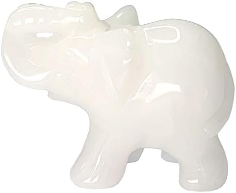White Jade Elephant Gemstone Figurines Hand Carved Pocket Statue Healing Crystals Good Luck for Home Decor 1.5 inches