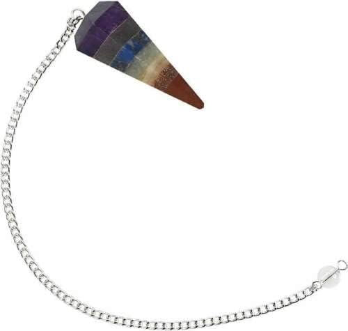 7 Chakra Stones Pendulum Gemstone Pendant Energy Healing Dowsing Crystal Pendulum Dowsing Pendulum with Chakra Chain and Crystal Ball for Reiki Healing and Crystal Grid Meditation