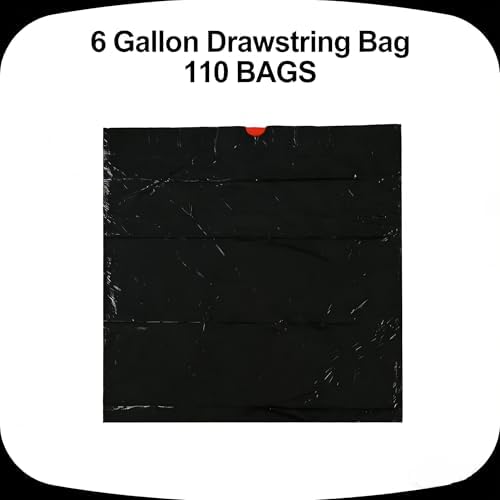 6 Gallon Kitchen Drawstring Trash Bags, Plastic Black Garbage Bags Wastebasket Bin Liners, 2 Rolls, 110 Count
