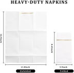 Nervure 100PCS Gold Paper Napkins with Built-in Flatware Pocket - White and Gold Prefolded Cloth Like Disposable Napkins - Heavy-duty Linen-Feel Dinner Napkins for Party & Wedding & Dinner