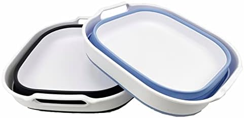 SAMMART 10L (2.64 Gallon) Collapsible Dishpan - Foldable Washing Basin - Portable Dish Washing Tub - Space Saving Kitchen Storage Tray (Charcoal Black + Baby Blue)