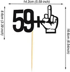 59 +1 Middle Finger Black Glitter Cake Topper - 60th Birthday Party Decorations - Funny Sixty Years Old Birthday Party Supplies
